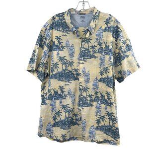 Izod Saltwater Men's Nautical Print Button Up Shirt Short Sleeve Yellow/Blue XXL